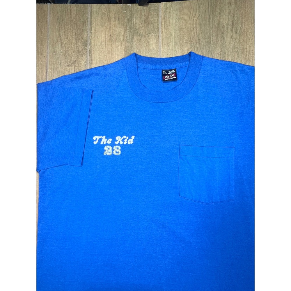 Vintage Best Fruit of the Loom single stitch Racing Pocket T-Shirt Blue‎ XL